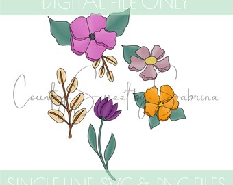 Single Line, Laser Template, Flower Laser SVG, Flower Laser Cut File, Single Line Flower, Single Line Flowers, Scroll Saw, PNG, SVG, Floral