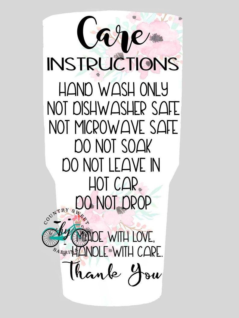 Care Card, Tumbler Care, Care Tags, Care Cards, Tumbler Care Cards