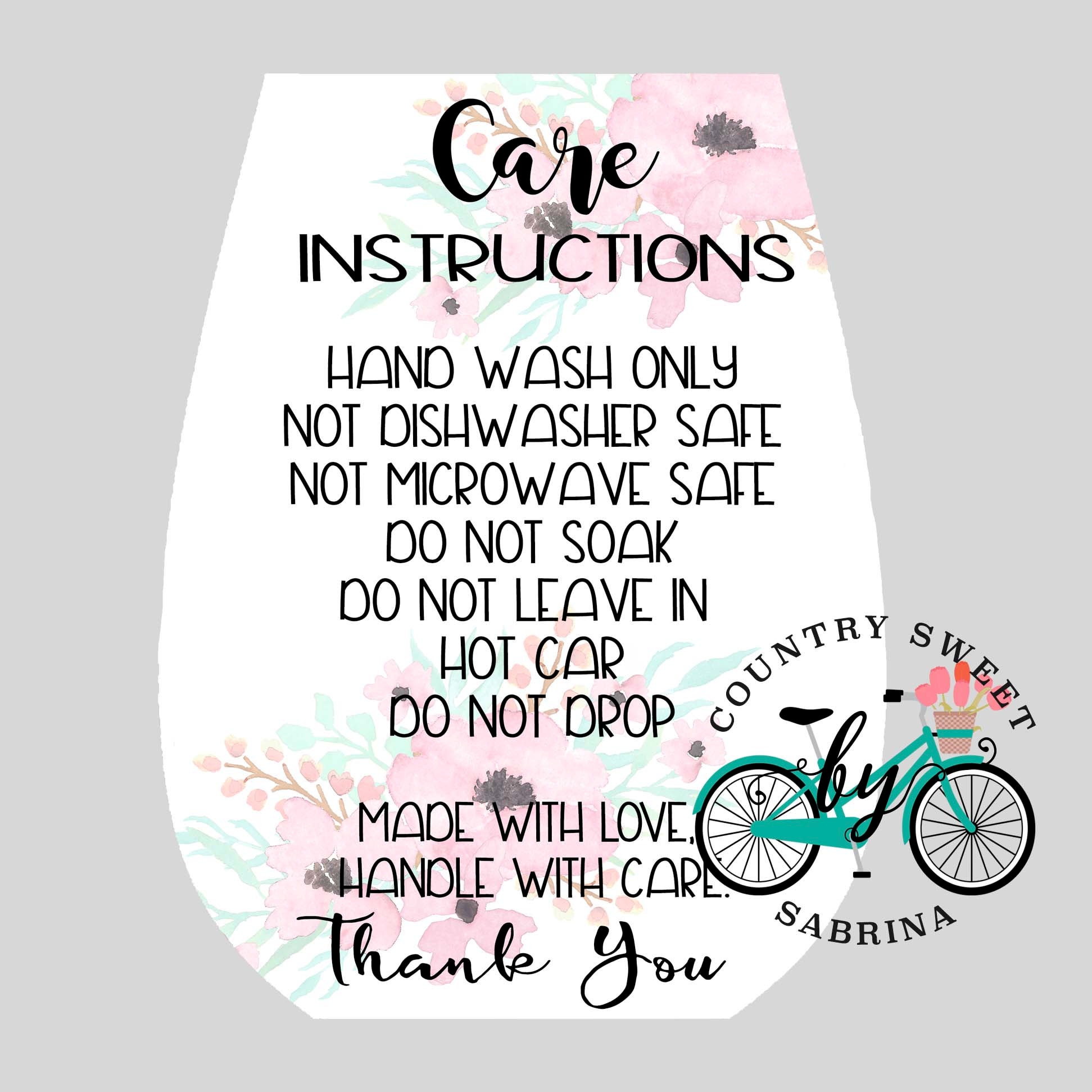 Care Card, Wine Tumbler Care Instructions, Tumbler Care Instructions