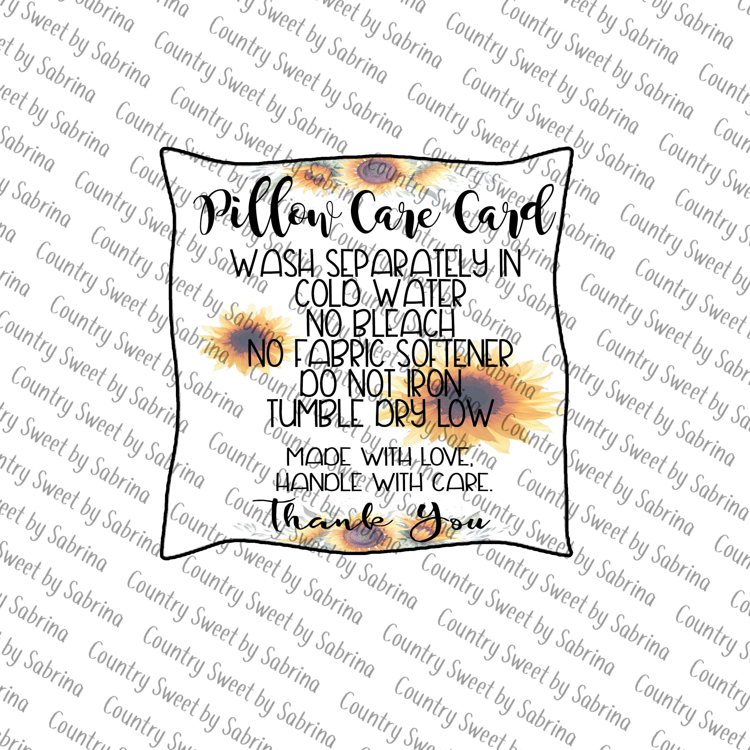 Care Card, Pillow Care Card, Washing Instructions, Care Instruction