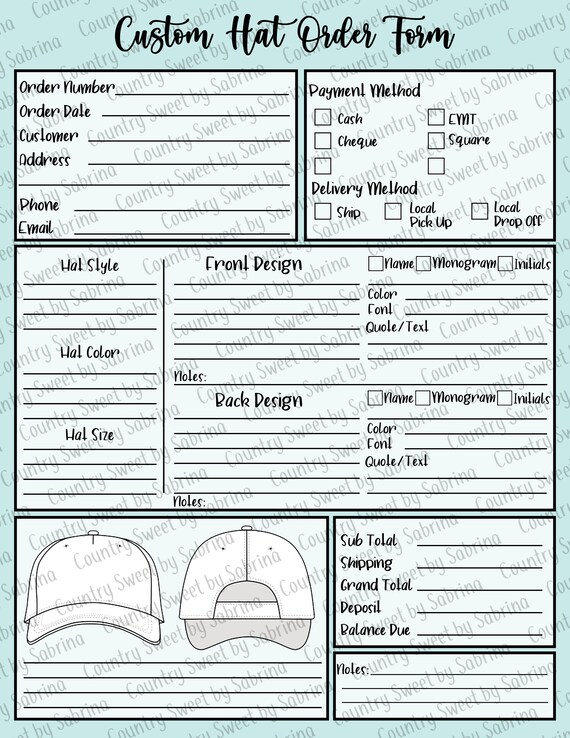 Custom Hat Order Form Etsy