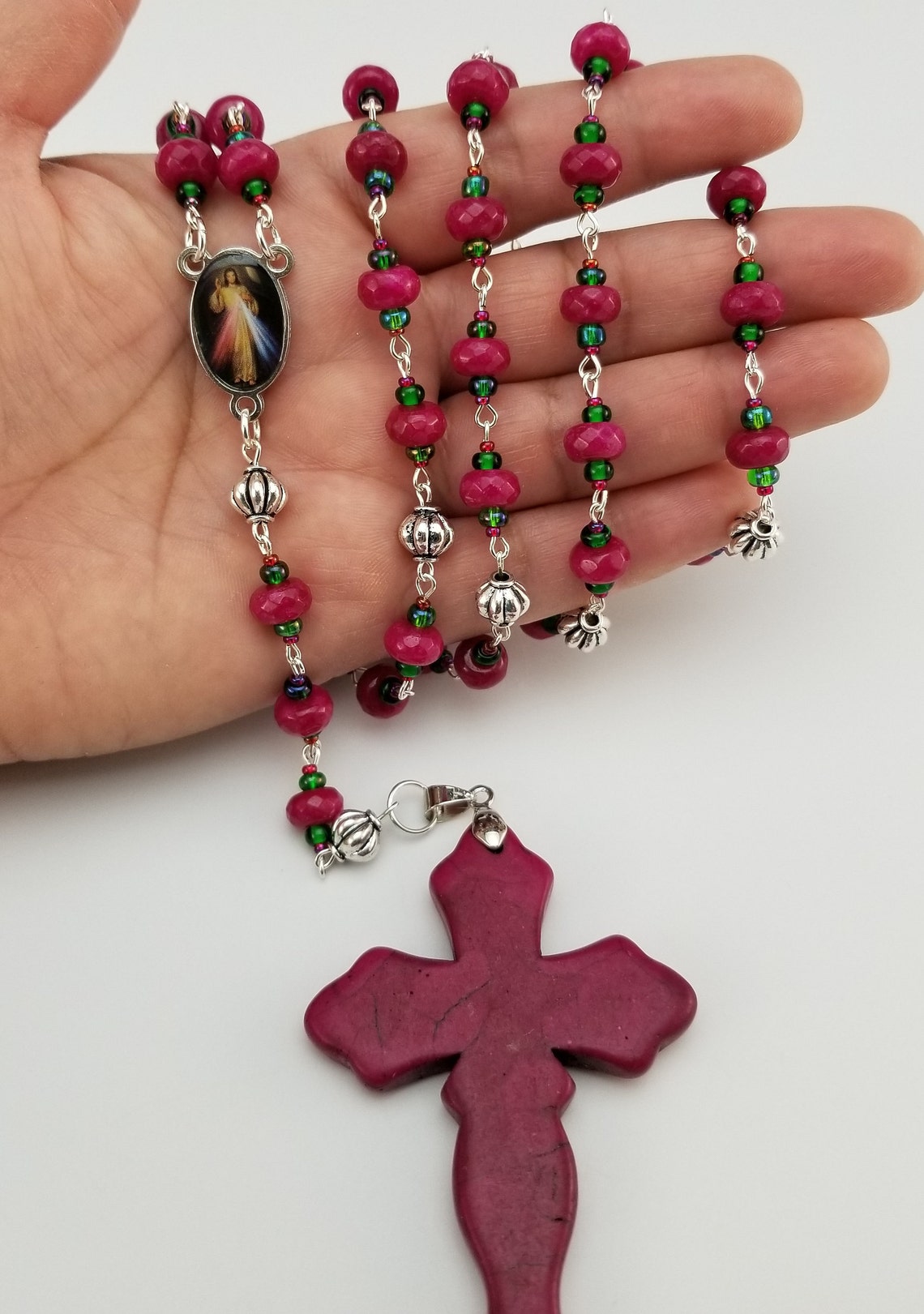 Rosary. Pretty Raspberry Colored Rosary Made With Dyed Jade Etsy UK