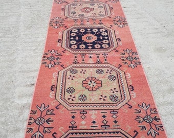 Oushak Runner Rug 2.7x18.3 ft Handmade Turkish Runner Rug Decorative Vintage Hallway Rug Pastel Colours Corridor Rug