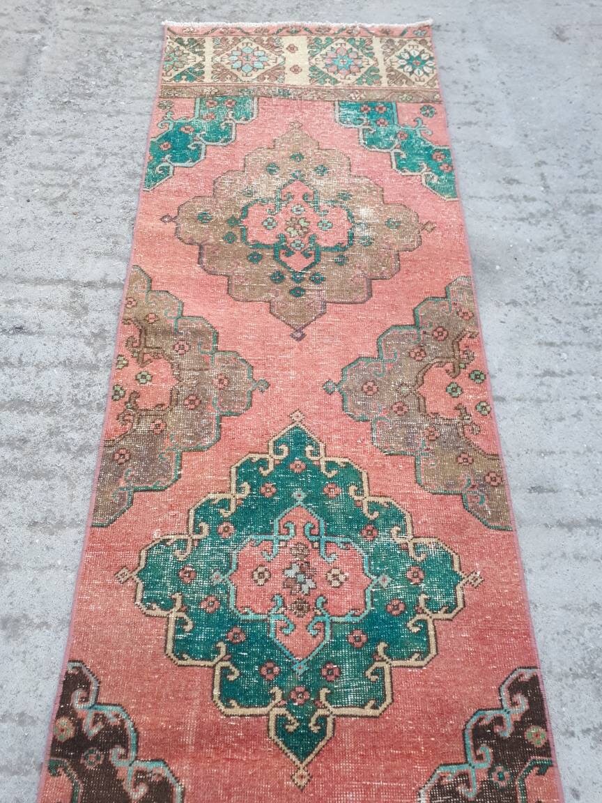 Salmon Pink Oushak Runner Rug / Vintage Rustic Runner Rug Etsy