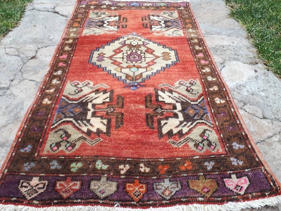 Brown shades rug Bathroom design,3.3x5.3Ft,MFK492 Small doormat rug Oushak Large rug Turkish small rug Handmade rug Antique Wool rug