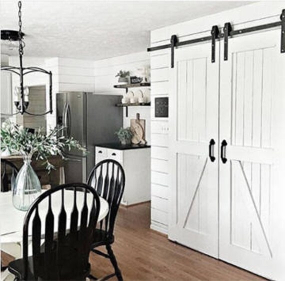 Double Door Bi Parting Sliding Barn Door Hardware Roller Kit Etsy