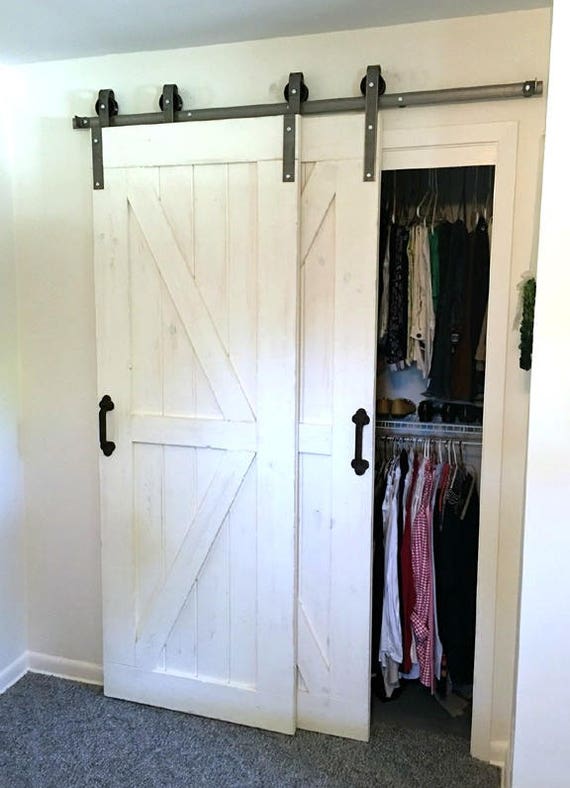 Double Door Single Track Bypass Barn Door On A Single Rail Etsy