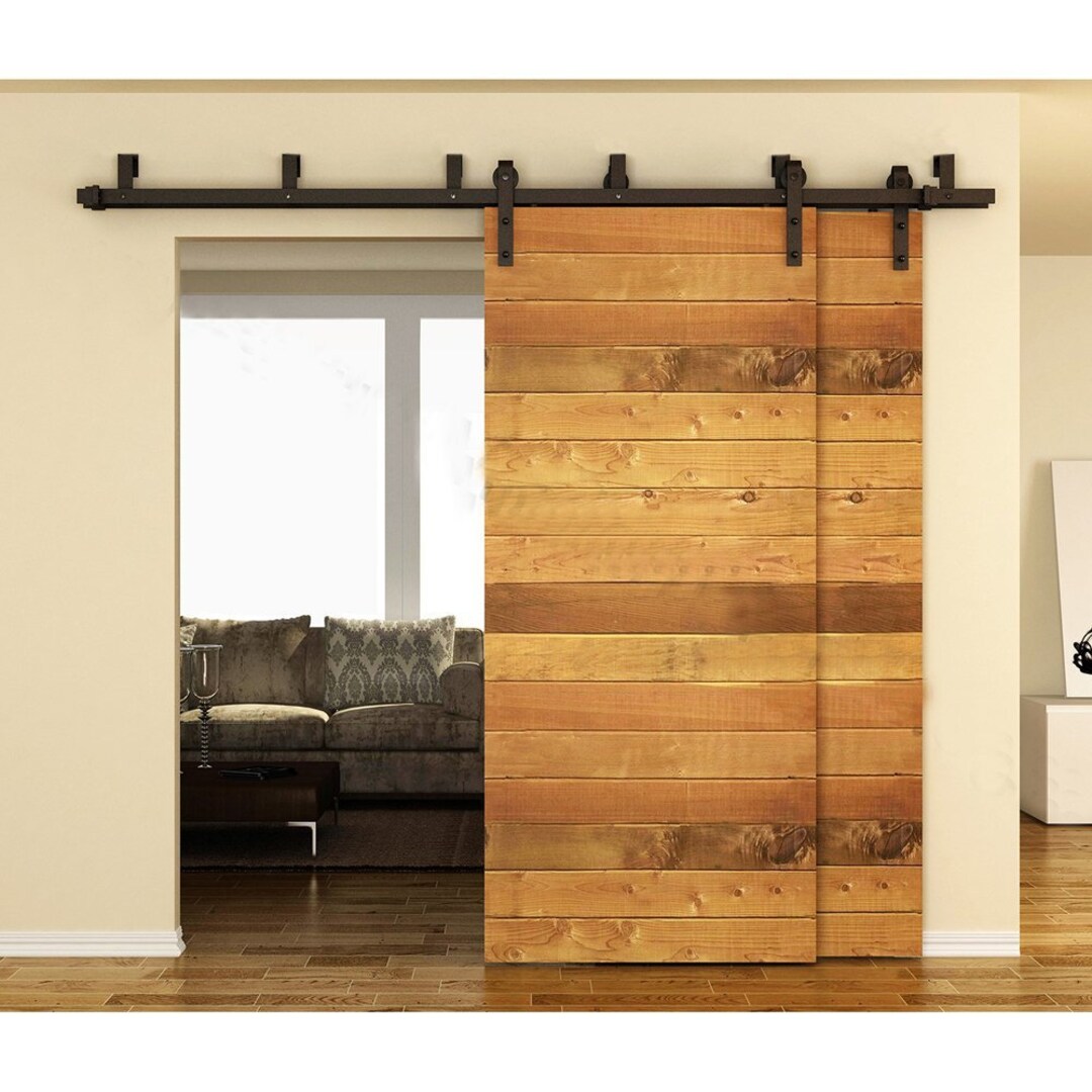 Double Track Bypass Low Profile Barn Door Hardware Kit With 6ft Track