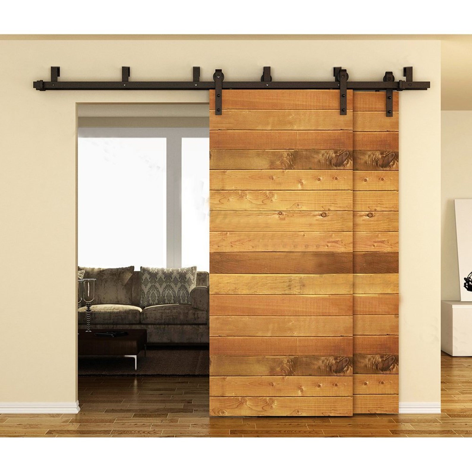 Double Track Bypass Low Profile Barn Door Hardware Kit With 6ft Track
