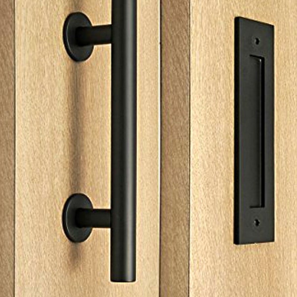 Barn Door Style Round Door Pull & Flush Recessed Handle Combo