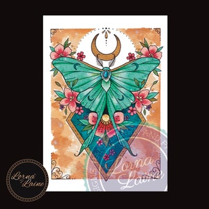 Nocturnal : Luna Moon Moth Original Alcohol Markers Art Print 