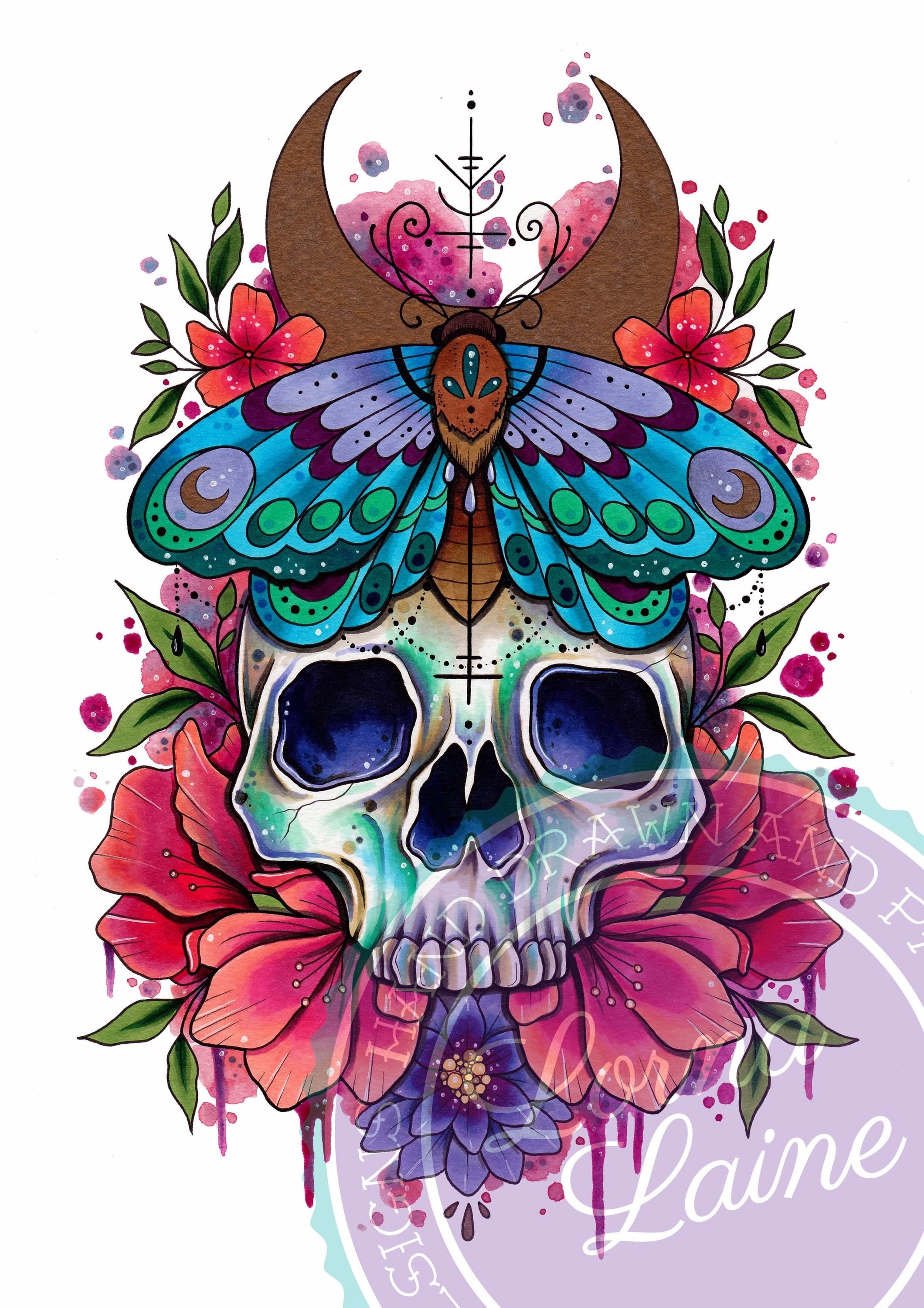 Skull Tattoo Print Tattoo Design Day of the Dead Art - Etsy Norway