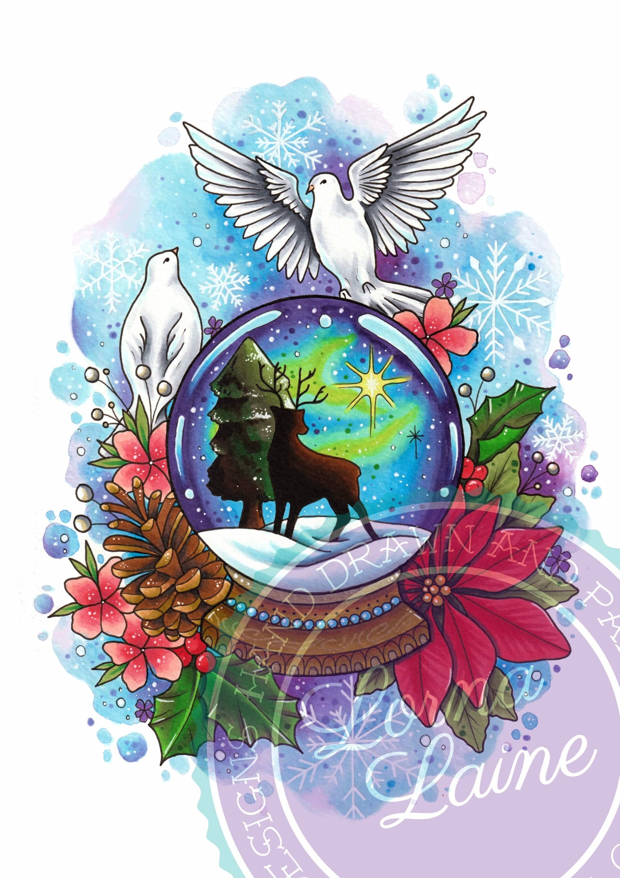 Snow Globe Tattoo Print Watercolour Print Tattoo Design - Etsy