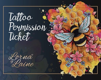 Bee Tattoo ticket, tattoo permission, tattoo stencil, tattoo design, bee tattoo, bumble bee art, body art, tattoo flash