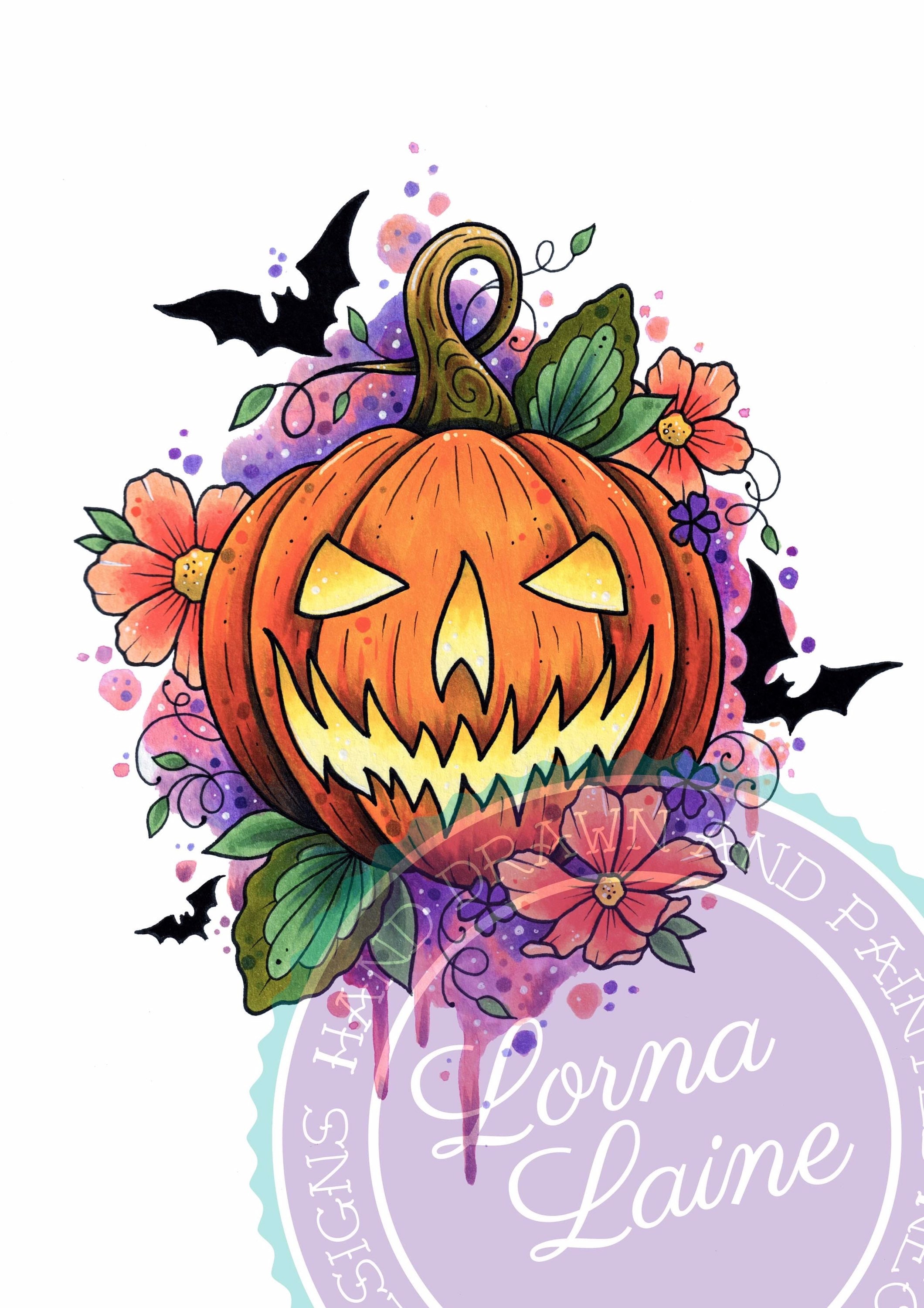 Jack O Lantern Tattoo Print Pumpkin Print Halloween Print Etsy