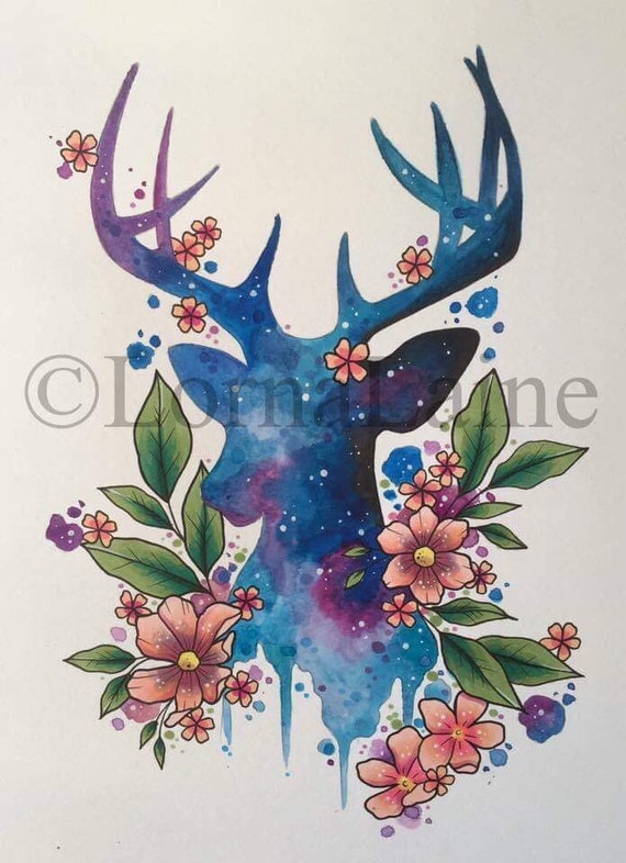 impression dart cerf galaxy impression tatouage tatouage | etsy