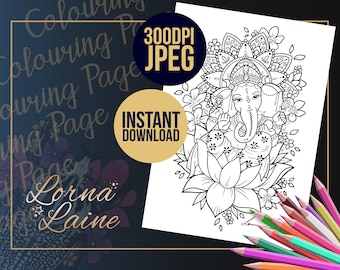 Ganesh, colouring pages, digital download, printable, jpeg file, line art, adult colouring, print at home