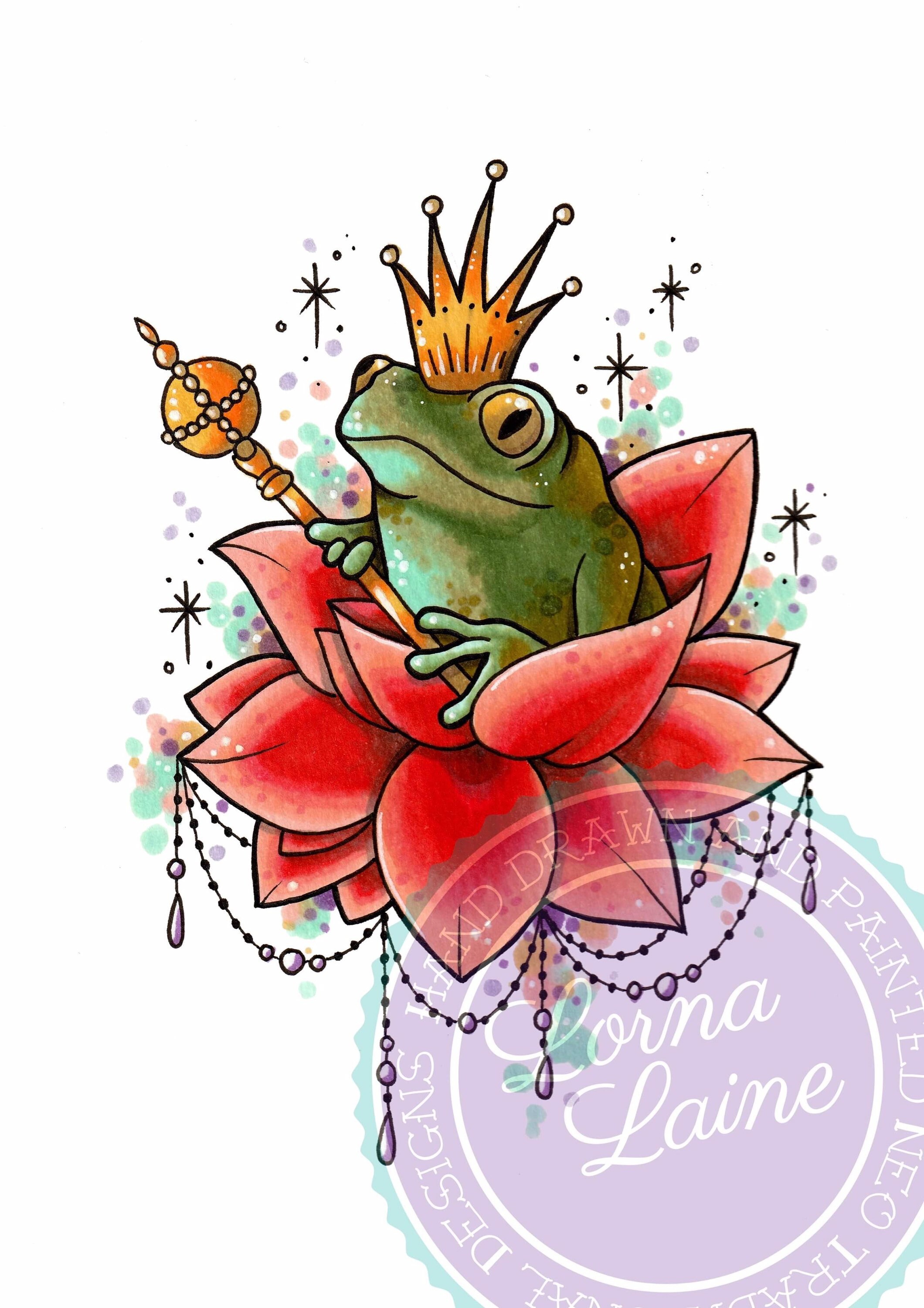 Frog Prince Tattoo Print Neo Traditional Art Print Tattoo Etsy