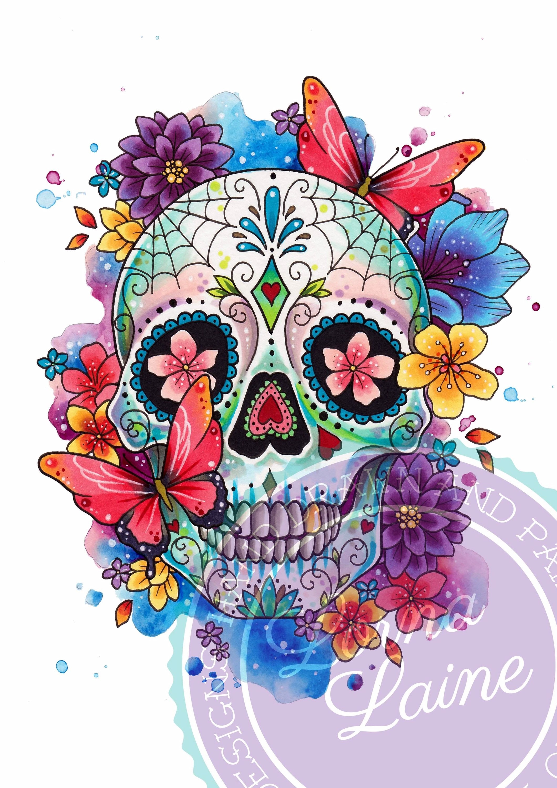 Sugar Skull Print Tattoo Design Day of the Dead Art Tattoo - Etsy Norway