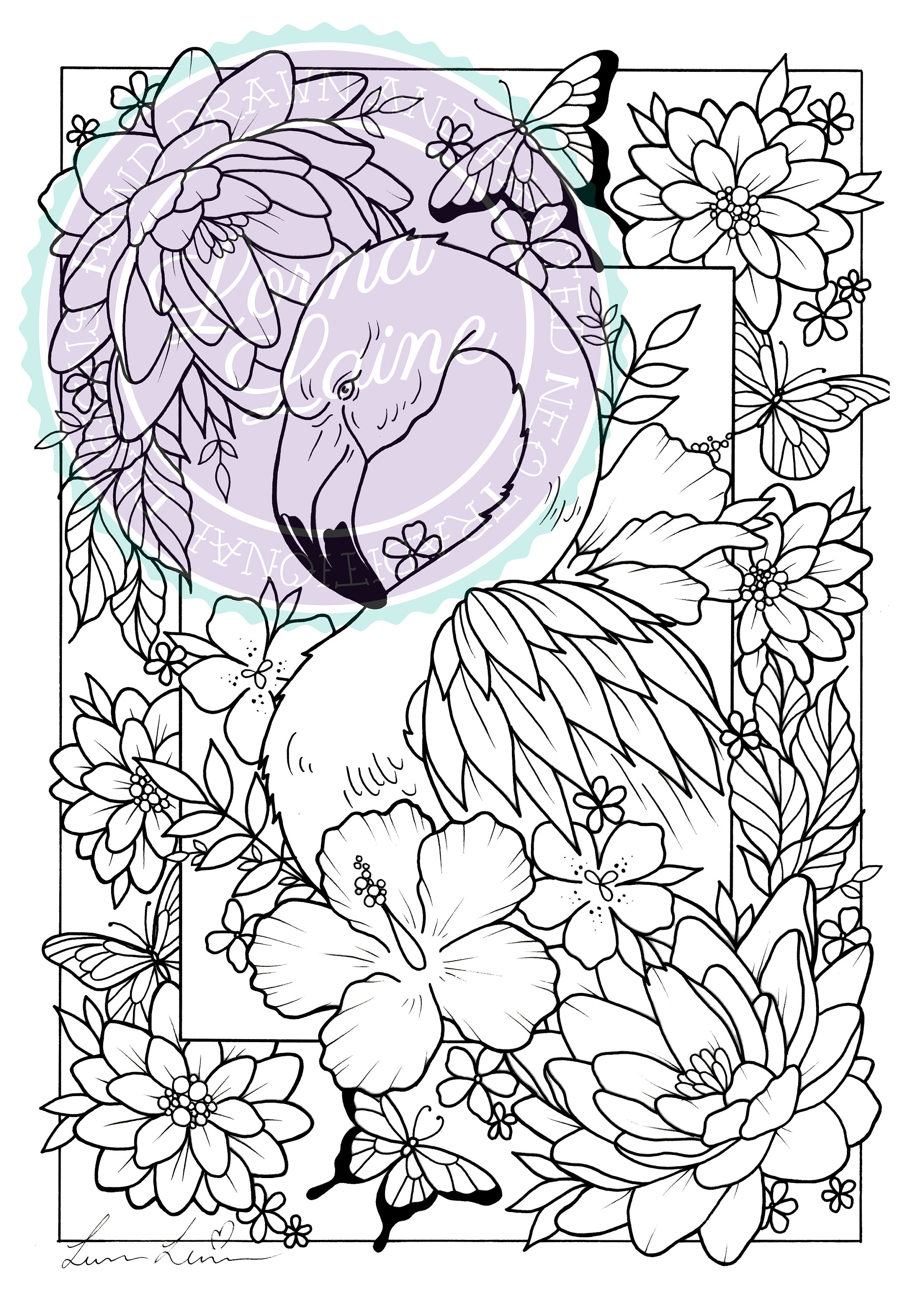 flamingo-colouring-page-digital-download-tattoo-design-etsy-uk