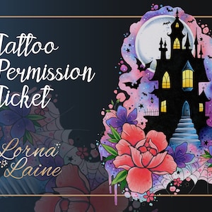 Haunted house tattoo design, tattoo ticket, tattoo permission, printable stencil, instant download, haunted mansion, gothic art