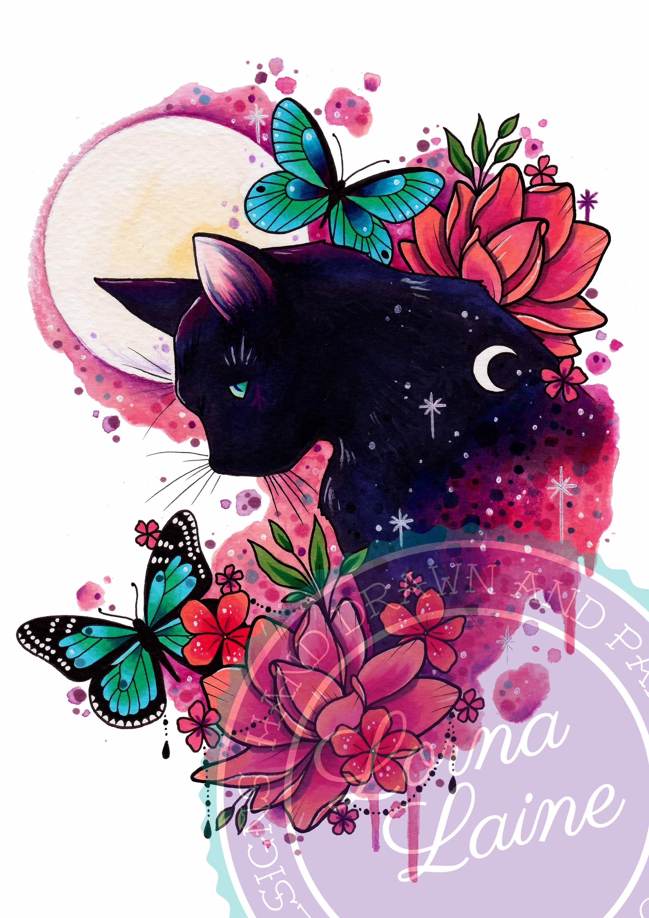 Black Cat Tattoo Print Tattoo Design Animal Wall Art Cat - Etsy Black Cat Tattoo Print Tattoo Design Animal Wall Art Cat - Etsy