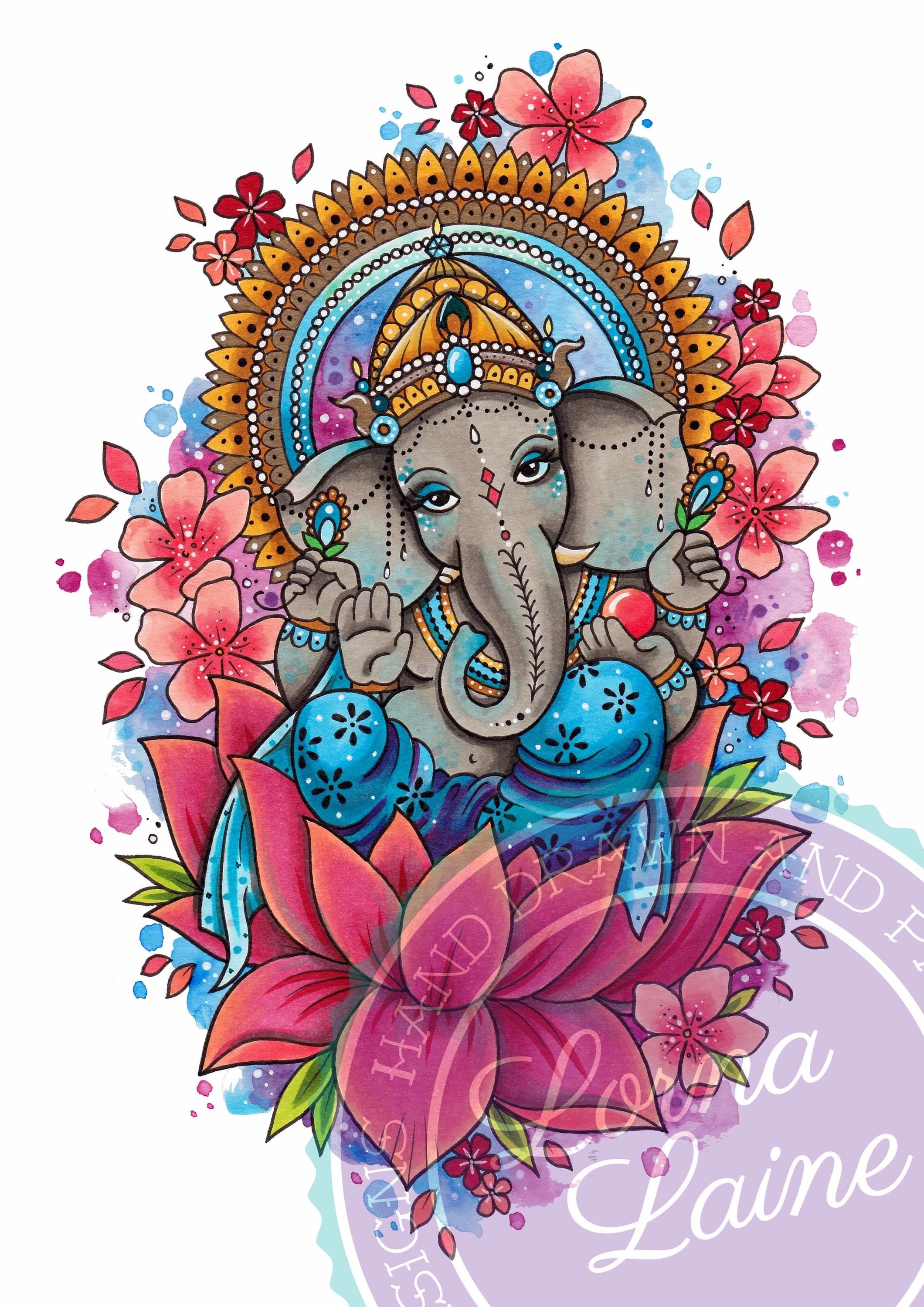 Ganesh Tattoo Print Tattoo Design Spiritual Art Elephant Etsy