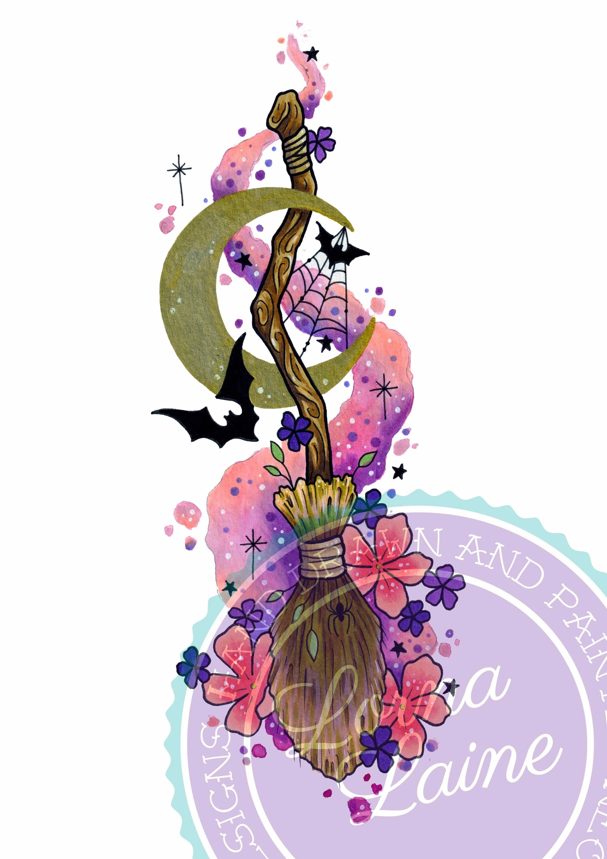 Witches Broom Tattoo Print Broomstick Design Halloween - Etsy