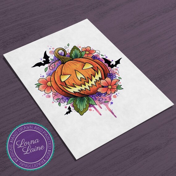 Jack O Lantern Tattoo Print Pumpkin Print Halloween Print Etsy