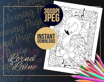 Flamingo colouring page, digital download, tattoo design, doodle art, adult colouring, printable colouring page, art therapy