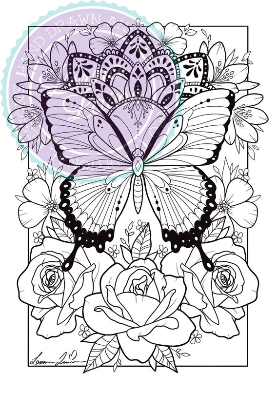 Butterfly Colouring Page Instant Download Tattoo Design - Etsy