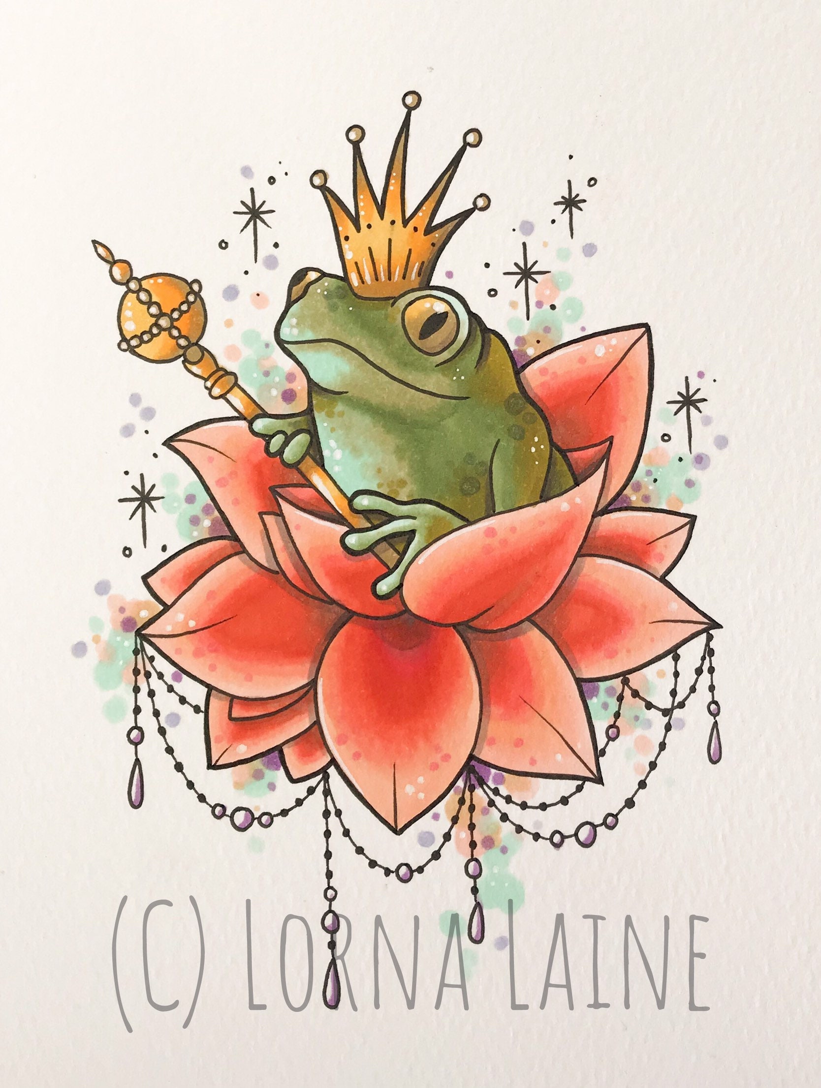 Frog prince tattoo print neo traditional art print tattoo Etsy