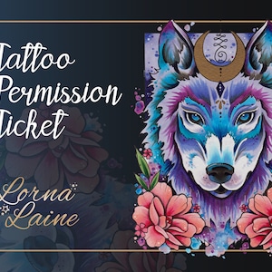 Wolf tattoo design, tattoo permission, tattoo ticket, printable stencil, instant download, watercolour tattoo art, gothic art, wolf painting