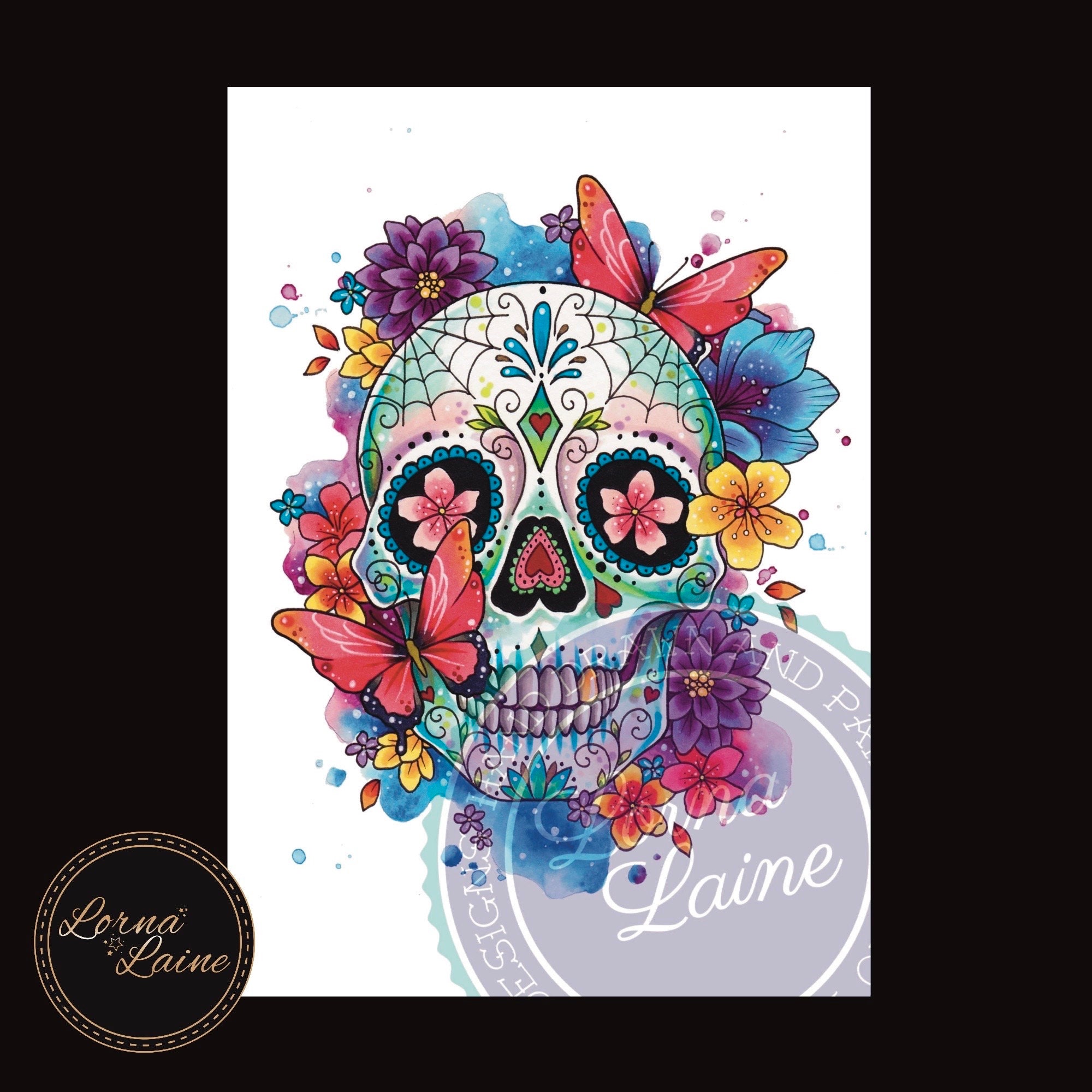 Skull With Flowers ,butterflies ,multicolour Sugar Skull Diamond Painting  Kit, 5D DIY Full Square / Round Drill , DIY Decor Gift Kit 