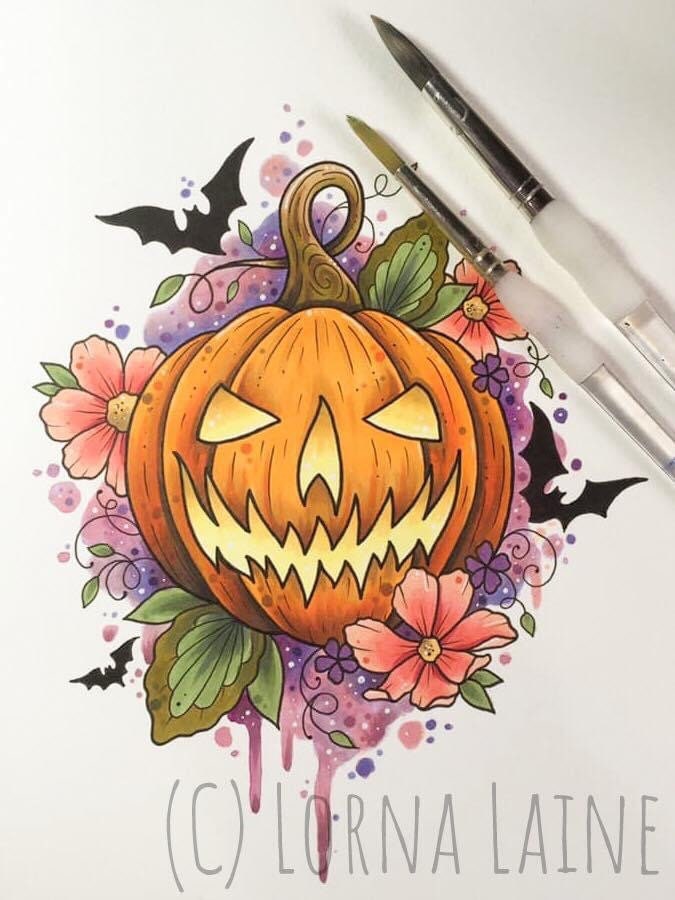 Jack O Lantern Tattoo Print Pumpkin Print Halloween Print Etsy