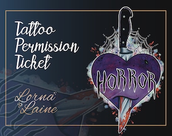 Horror heart tattoo design, tattoo permission, tattoo ticket, tattoo flash, horror movie art, slasher movie, gothic design, instant download