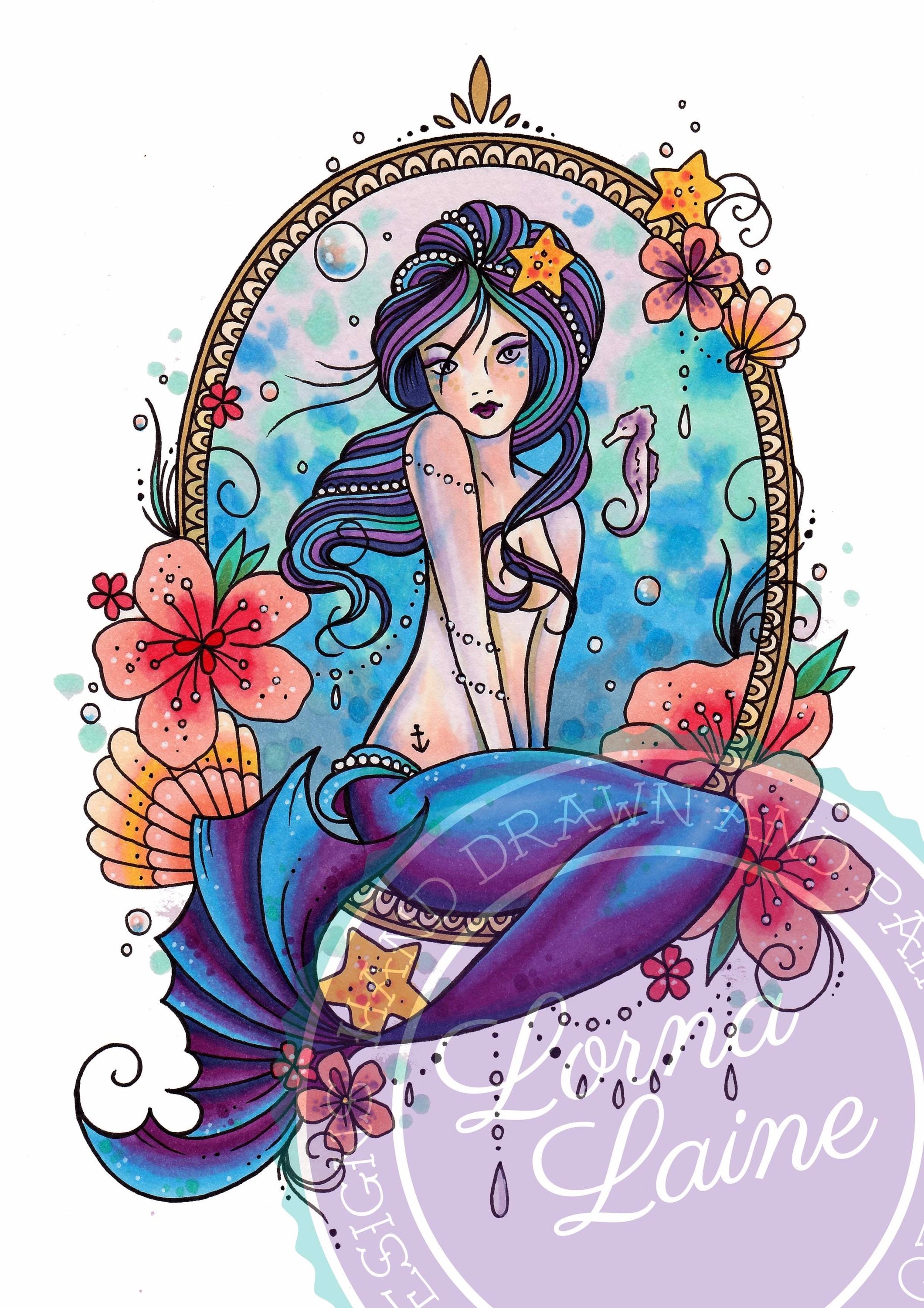 Mermaid Print Tattoo Print Tattoo Design Mermaid Gifts - Etsy