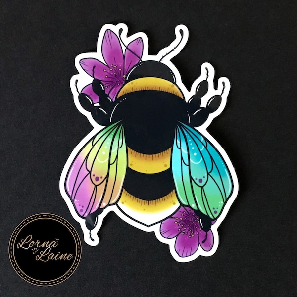 Bee vinyl sticker, cottagecore sticker, rainbow sticker, water bottle sticker, waterproof sticker, laptop decal, cute stickers, car decal