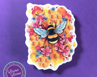 Bee vinyl sticker, cottagecore sticker, tattoo sticker, honey bee sticker, laptop decal, bumble bee, bullet journal, eco gift, bee keeper