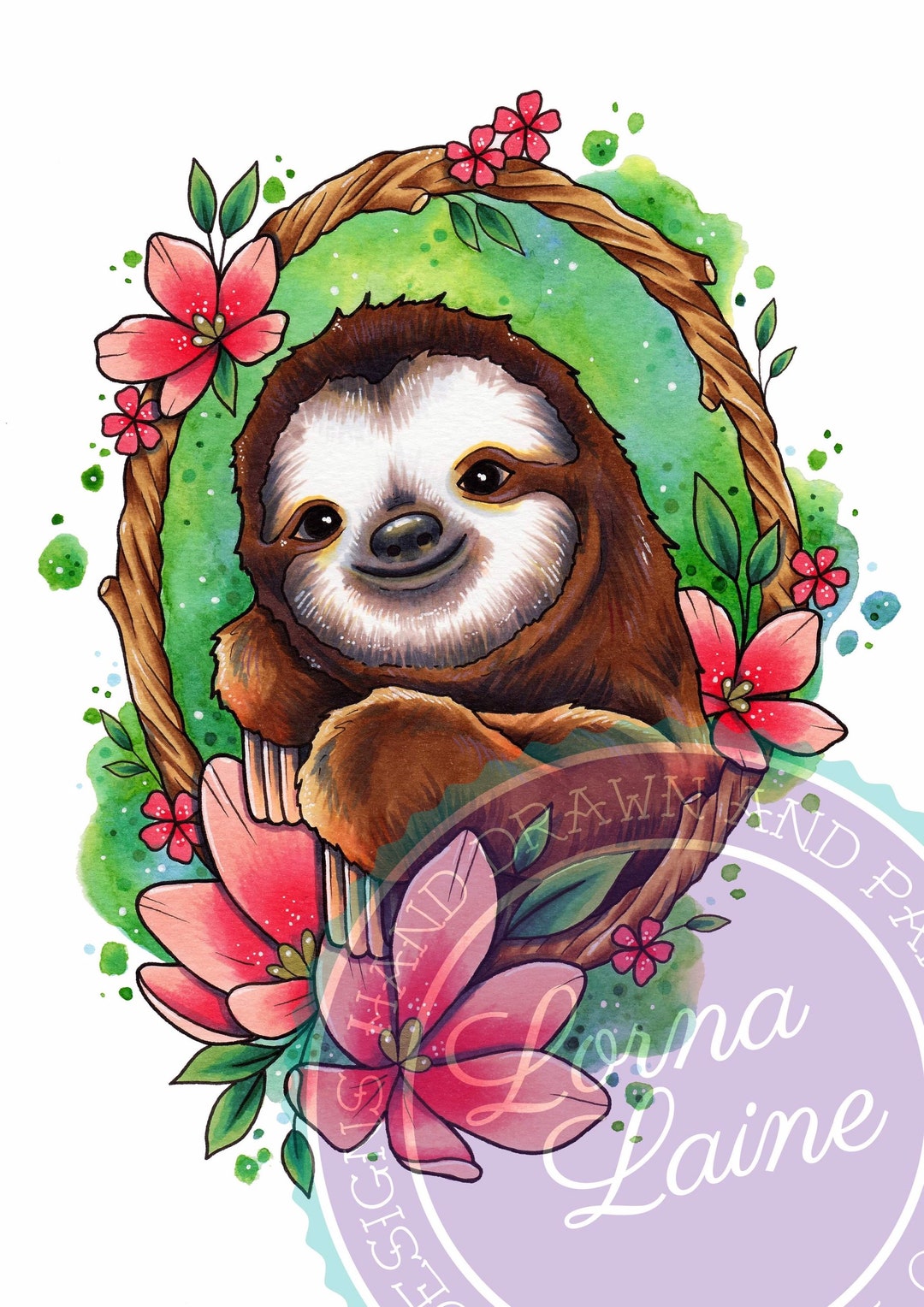 Sloth Tattoo Print Watercolour Art Tattoo Design - Etsy Sweden