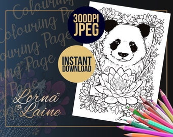 Panda colouring page, digital download, tattoo design, adult colouring, animal art, mindfulness, art therapy, instant download