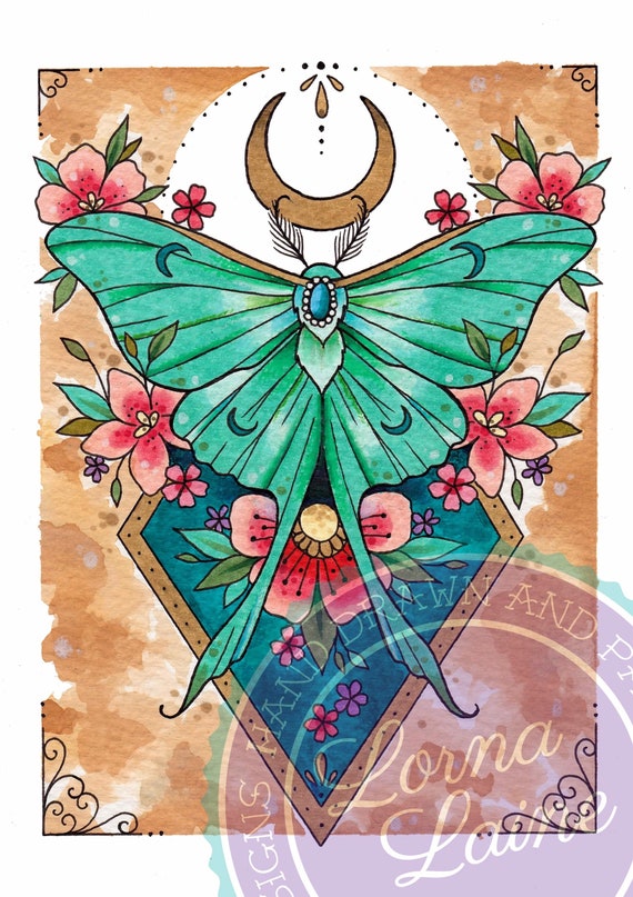 Luna Moth Tattoo Print Moon Moth Art Entomology Print Etsy