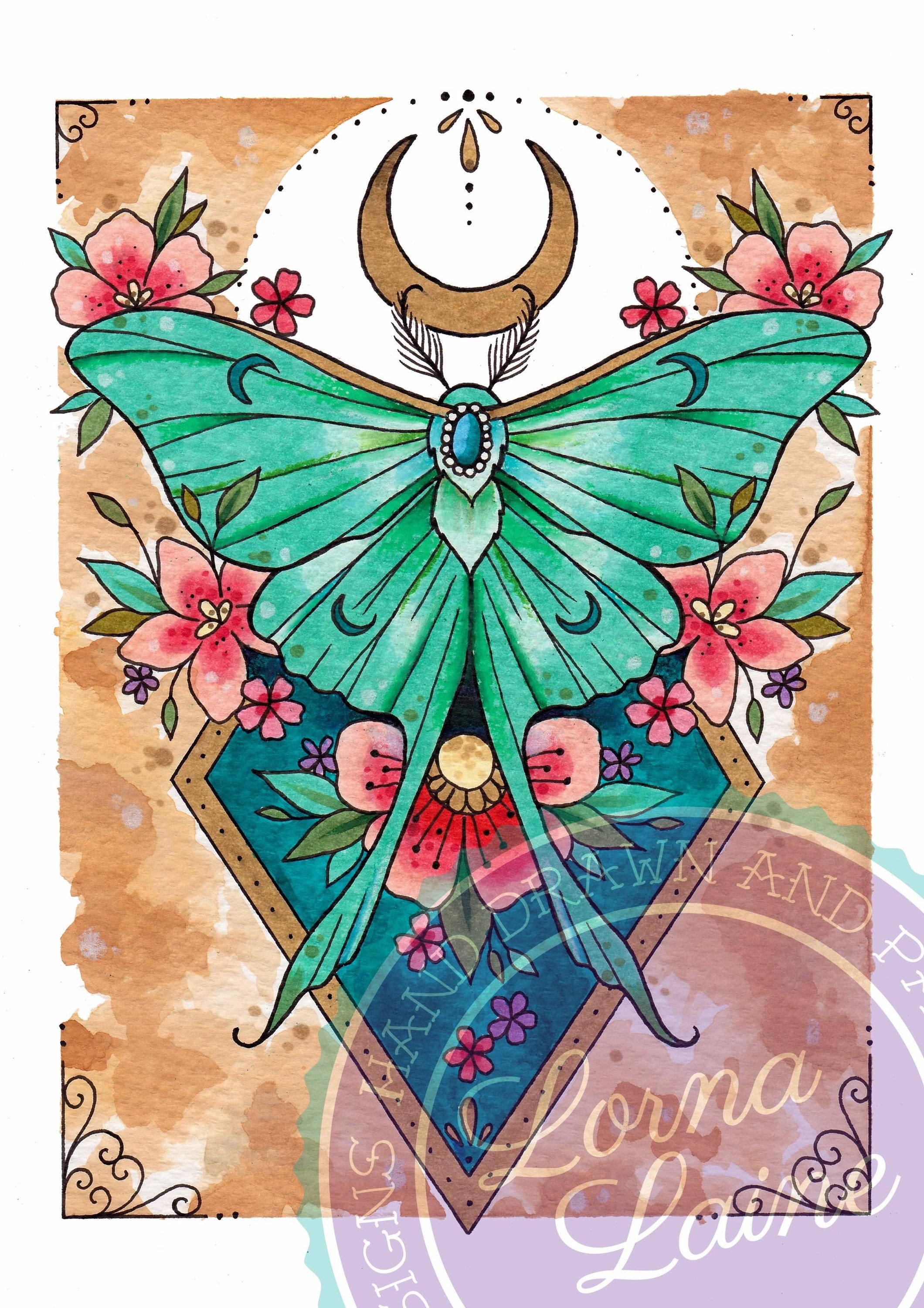 Luna moth and butterfly matching forearm tattoos