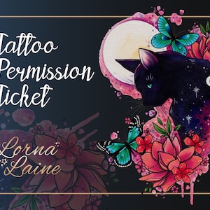 Black cat tattoo design, tattoo ticket, tattoo permission, printable stencil, instant download, digital file, art files, cat tattoos