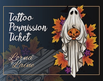Ghost tattoo design, instant download, tattoo flash, tattoo ticket, body art stencil, printable files, spooky art, Halloween and autumn
