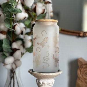 Western Beer Can Glass-Coffee | Bull Skull Coffee Glass | Soda Can Glass | Beer Can Glass With Lid | Iced Coffee Glass |