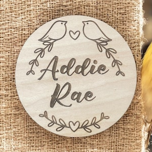Personalized Baby Name Sign, Hello World My Name Is Sign, Engraved Baby Name Plaque, Wooden Birth Gift, Social Media Photo Prop Disc