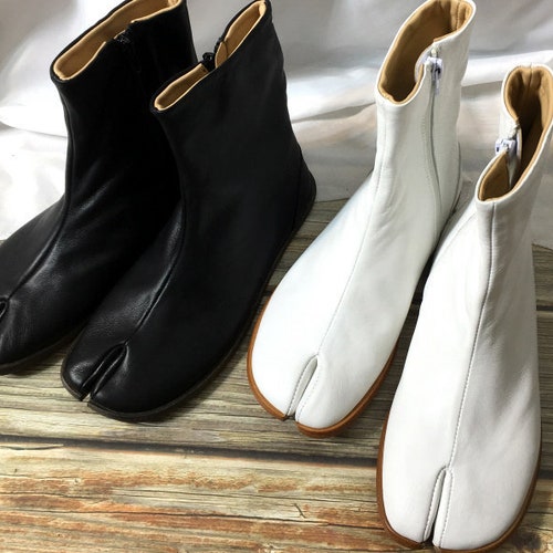 Handmade Women Black Leather Tabi Shoessplit Toe - Etsy