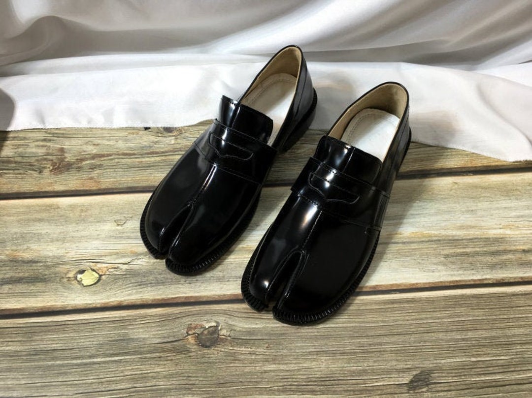 Handmade Women Black Flat Leather Tabi Shoes,split Toe Shoes,women's ...