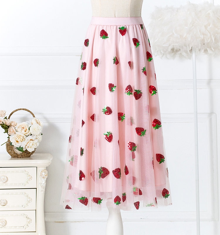 Handmade Quality Pink Tulle Skirt With Sparkle Strawberry